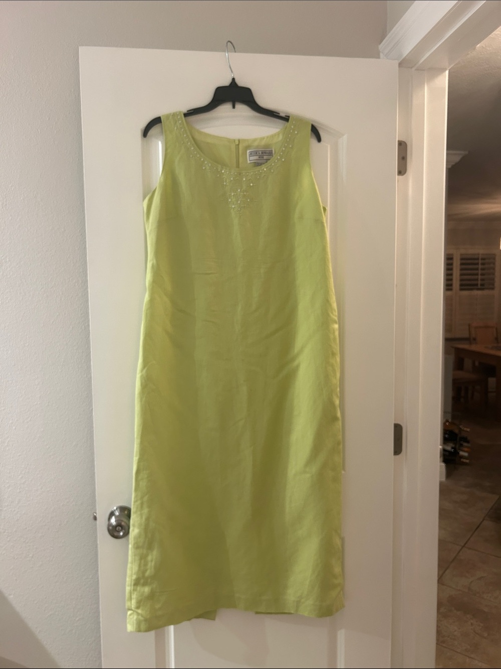 Jessica Howard Linen Blend Light Green Midi Dress with Beaded Neckline